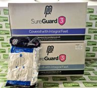 6x boxes of MicroClean SureGuard 3 coveralls with integral feet - size small - 25 units per box