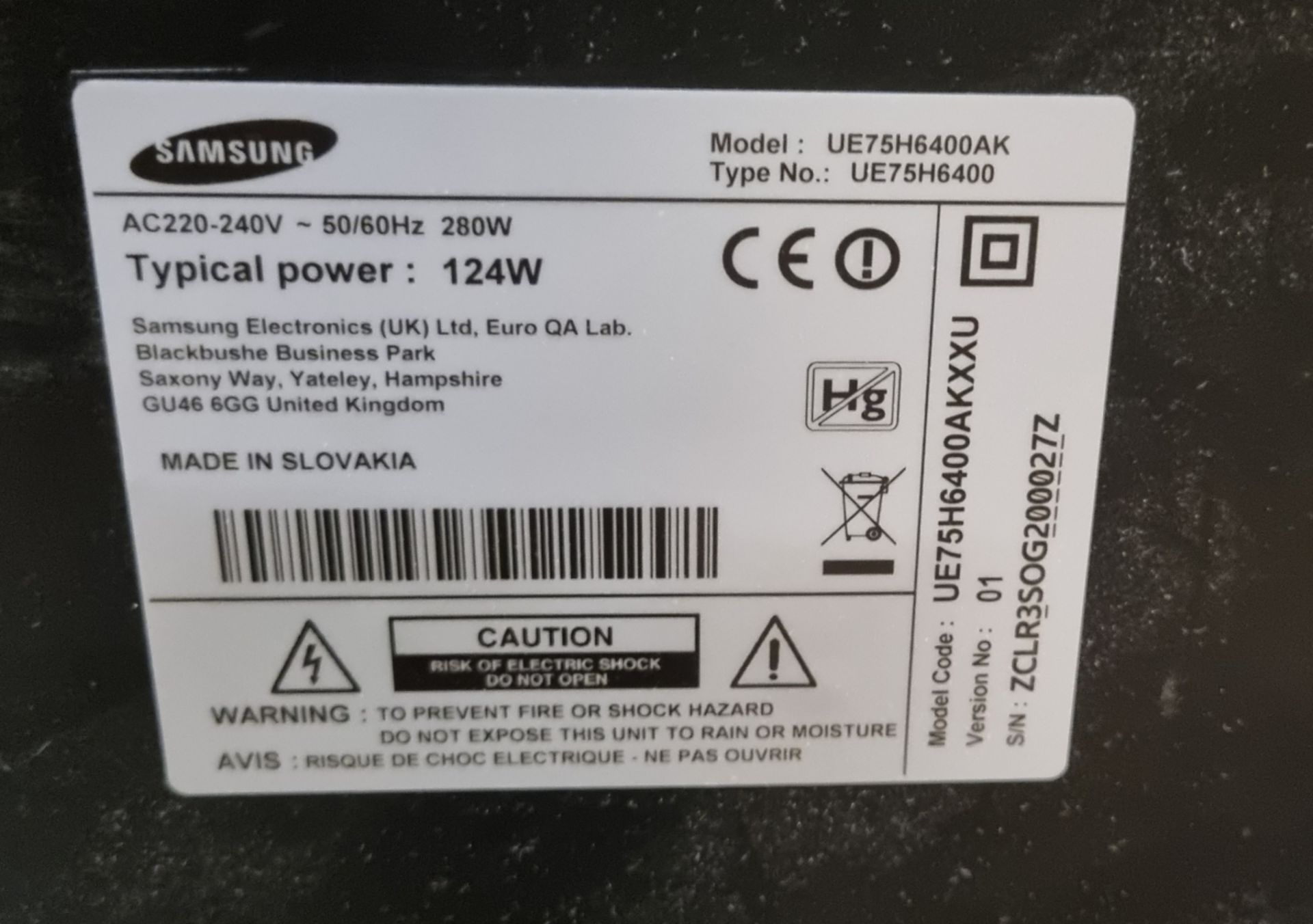 Samsung UE75H6400AK 75 inch smart TV - no remote or power lead - Image 5 of 6