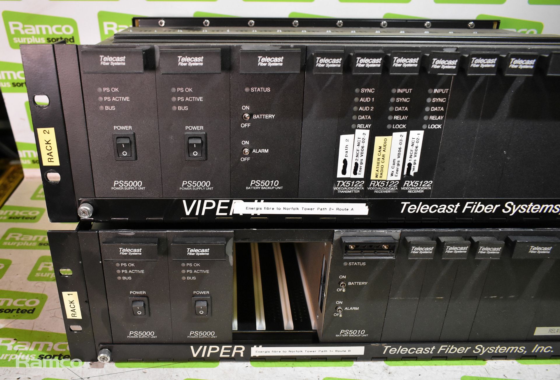 Telecast Fibre Systems Viper II 3U rack enclosure with 2x PS5000 PSU, PS5010 battery backup unit, - Image 2 of 4
