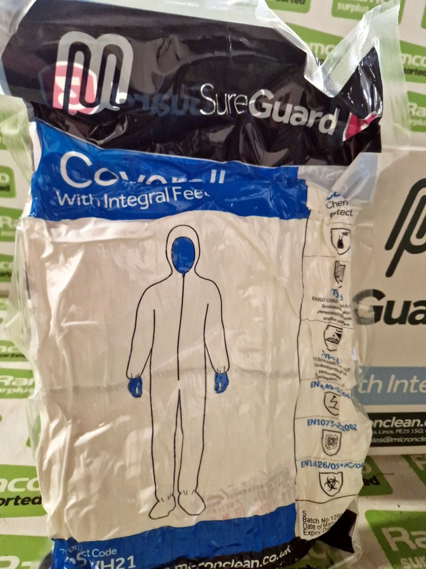 2x boxes of MicroClean SureGuard 3 coveralls with integral feet - size small - 25 units per box - Image 3 of 4
