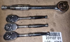 3x Snap-On T936FOD 1/4 inch ratchets & Snap-On F872 3/8 inch drive ratchet