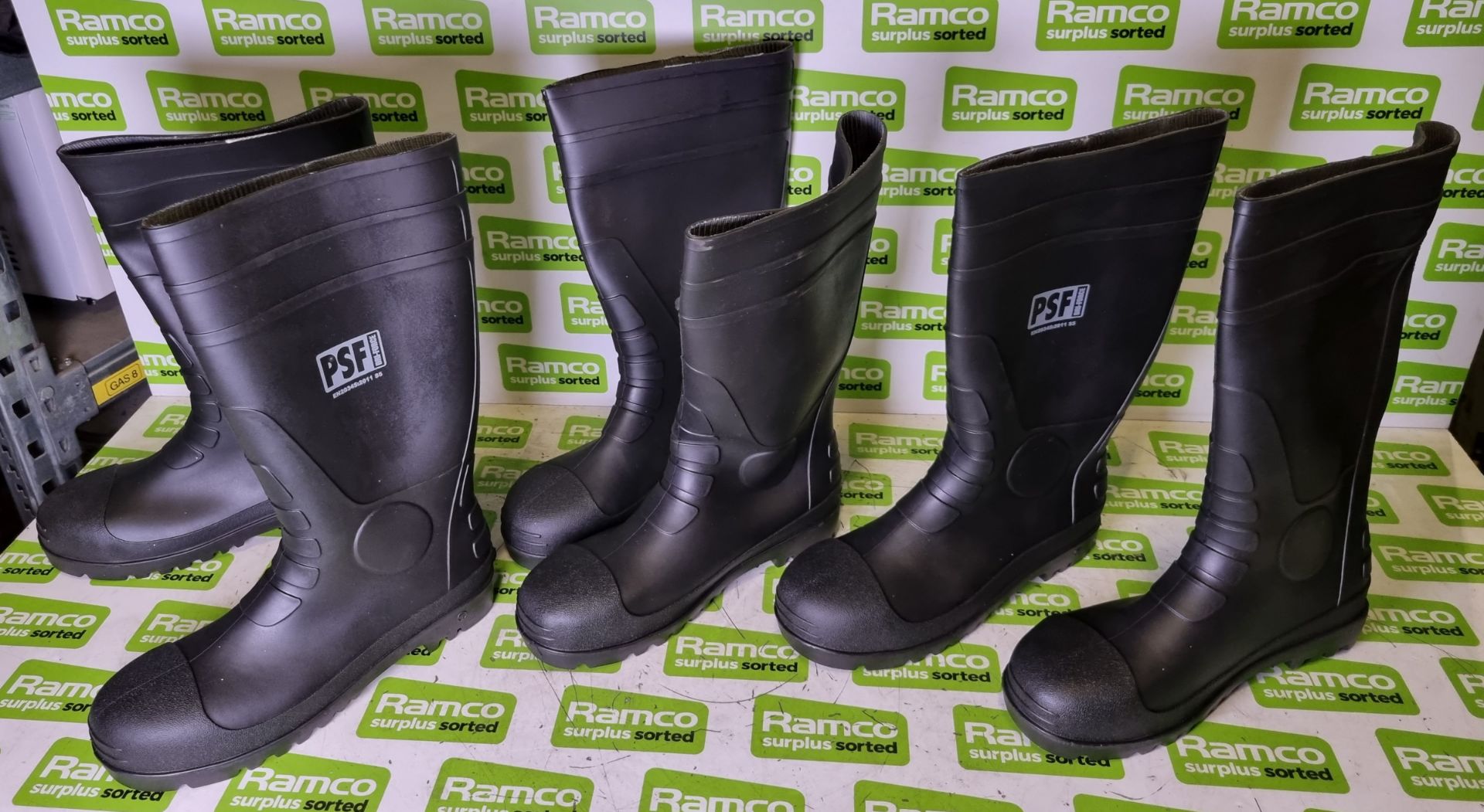 3x pairs of PSF Dri-Force black wellington boots - size: UK 9 - EU 43 - Image 2 of 3