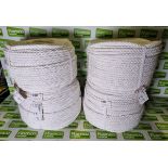 4x reels of White polypropylene fibrous rope - 10mm x 220m