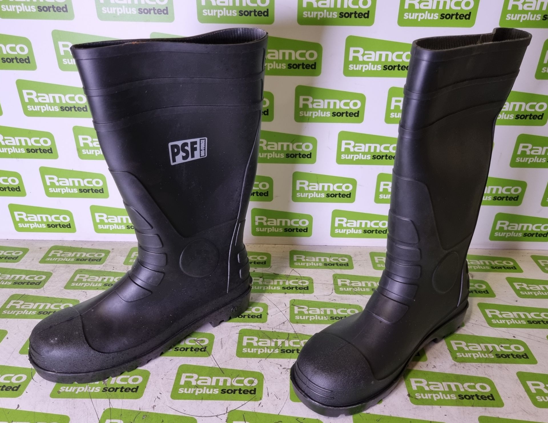 2x pairs of PSF Dri-Force black wellington boots - size: UK 9 - EU 43 - Image 2 of 4