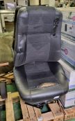 2x Black half leather captain chairs on pedestal