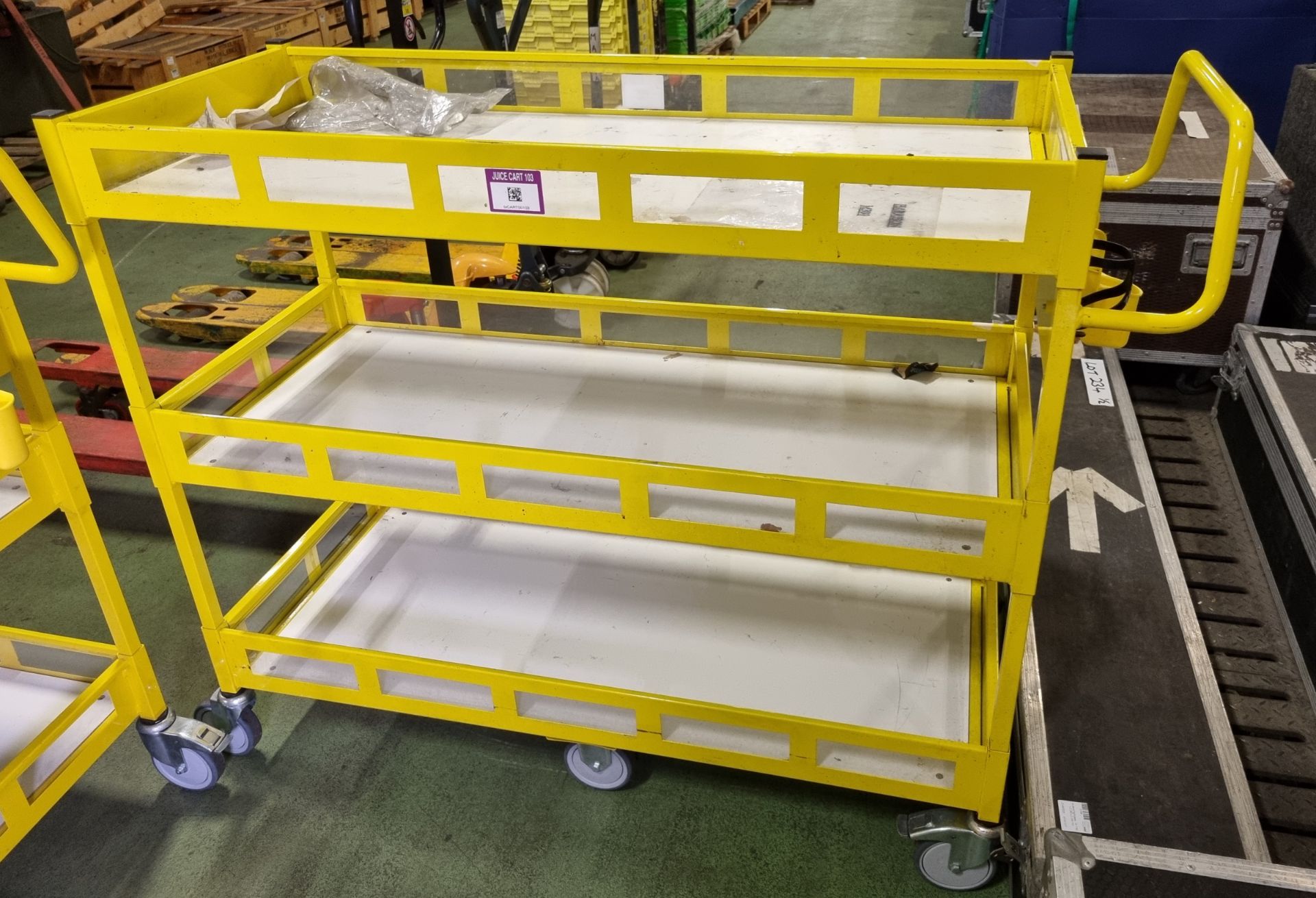 2x Yellow 3-tier general use trolleys - W 1440 x D 550 x H 1150mm - Image 6 of 6