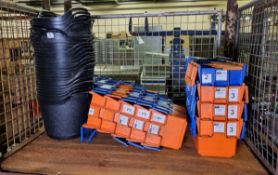 28x 15 litre black plastic flexi tubs, 18x Orange and blue tote bins