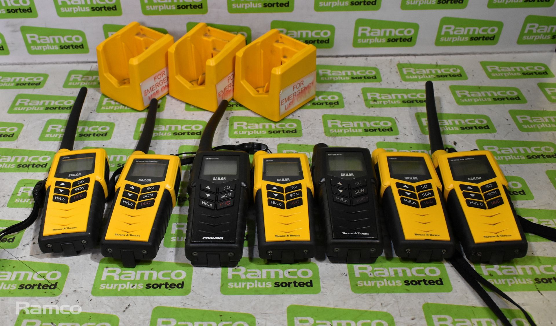 5x Thrane & Thrane Sailor SP3520 walkie talkies - NO BATTERIES, 2x Thrane & Thrane Sailor SP3510