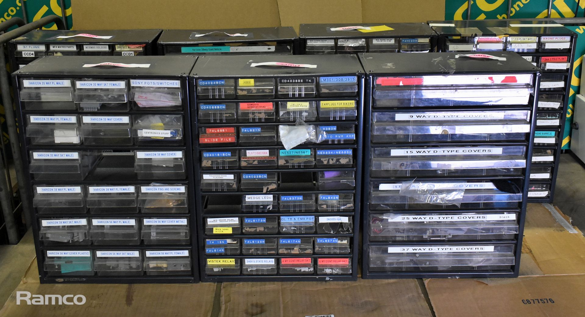 2x Raaco 6 drawer storage chest organisers - W 305 x D 160 x H 420mm & 5x Raaco 36 drawer units