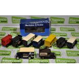 Collection of scale model vans, lorries and narrow gauge freight car