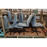 8x Blue fabric chairs with swivel base