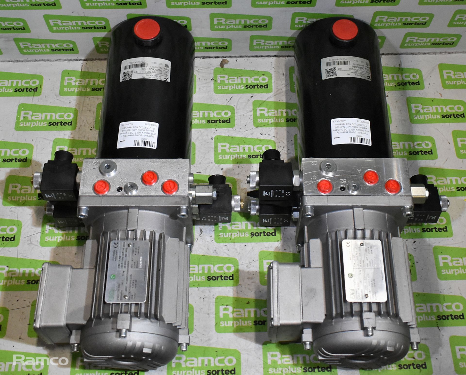 2x Hydraulic pump assemblies - WM Motors HS 71D2 3 phase electric motor with TecFluid P1L103T032