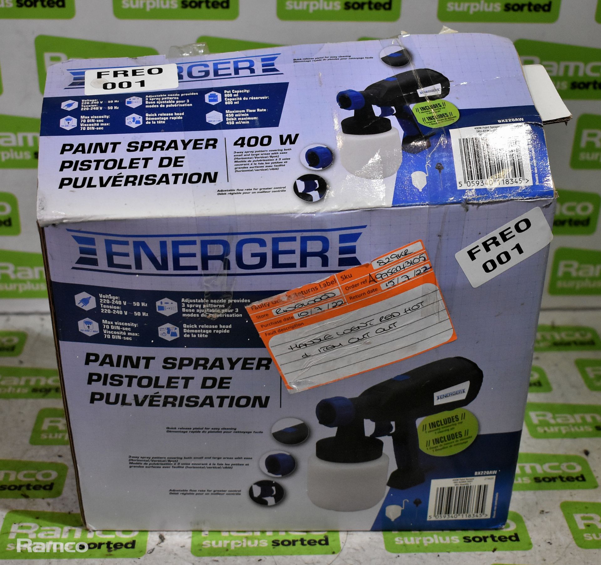 3x Energer 400 W paint sprayer, 2x Erbauer EDLS160 160 W sanders - RETAIL RETURNS - Image 2 of 25