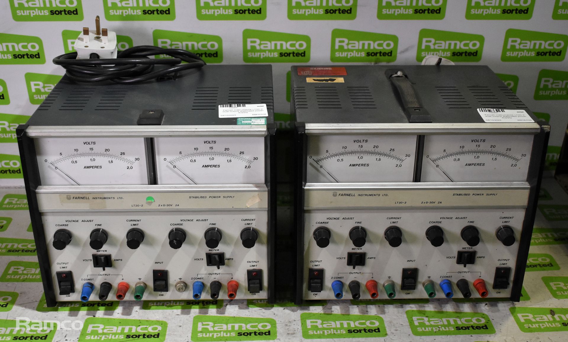 2x Farnell Instruments LT30-2 dual output stabilised power supplies