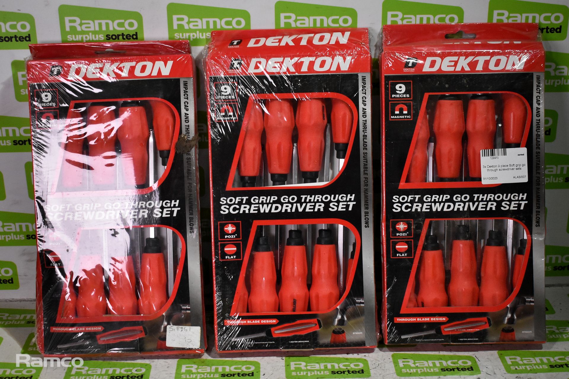 3x Dekton 9 piece Soft grip go through screwdriver sets