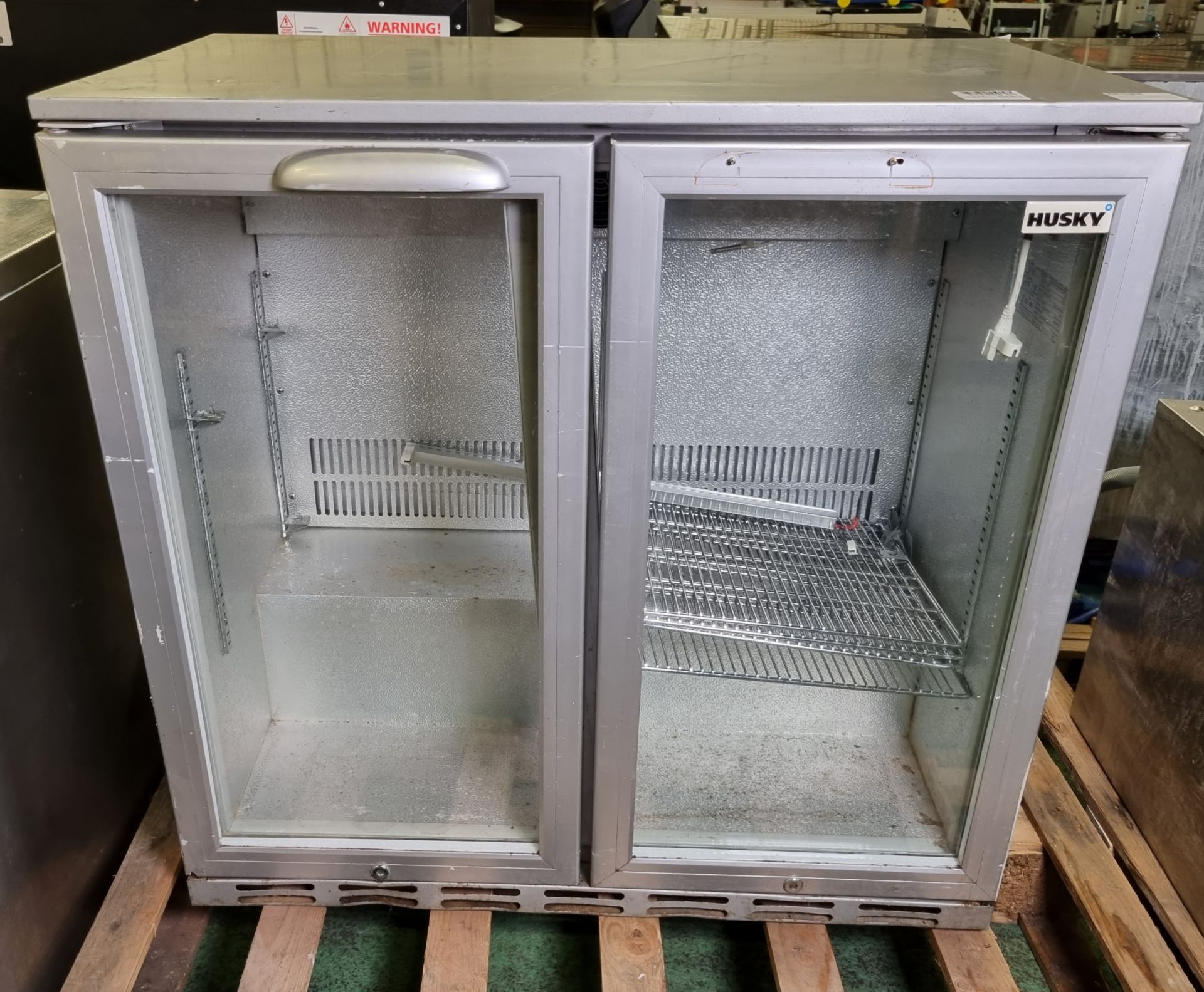 Husky HUS-C2-HY-SILVER-PLAIN undercounter display fridge double glass doors - AS SPARES OR REPAIRS