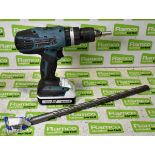 Makita HP457D 18v cordless combi hammer drill with battery and 25x450mm masonry drill bit