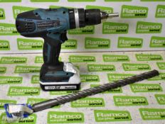 Makita HP457D 18v cordless combi hammer drill with battery and 25x450mm masonry drill bit