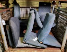 2x Blue fabric chairs with swivel bases, 5x Blue fabric chairs without bases