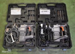 2x Bauker 1000 W hammer drills with case