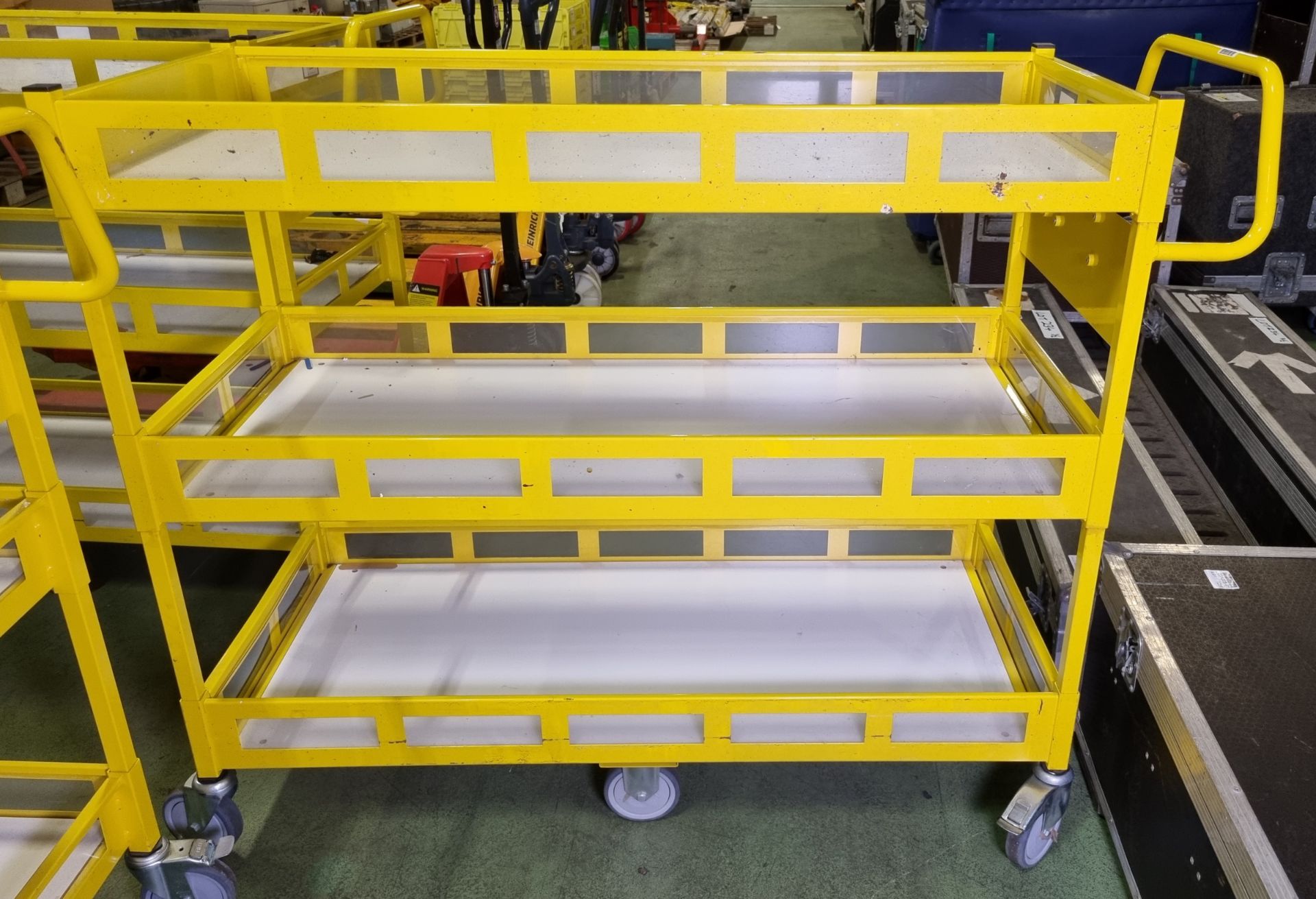 2x Yellow 3-tier general use trolleys - W 1440 x D 550 x H 1150mm - Image 2 of 6