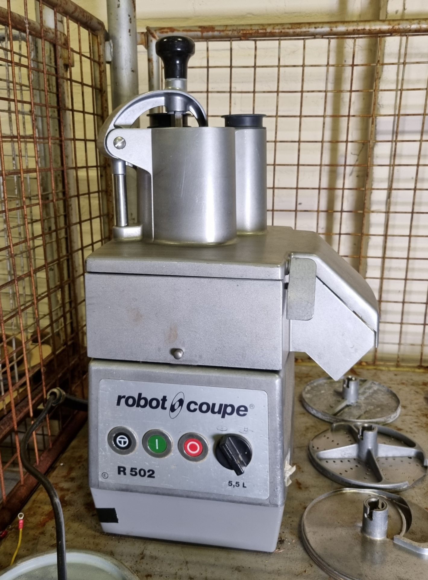 Robot Coupe R 502 veg prep machine with multiple types of cutting blades - Image 2 of 6