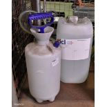 25L bottle of demineralised water with 10L hand pressure pump