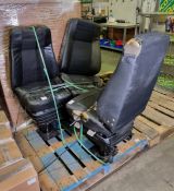 3x Black half leather captains chairs on pedestal