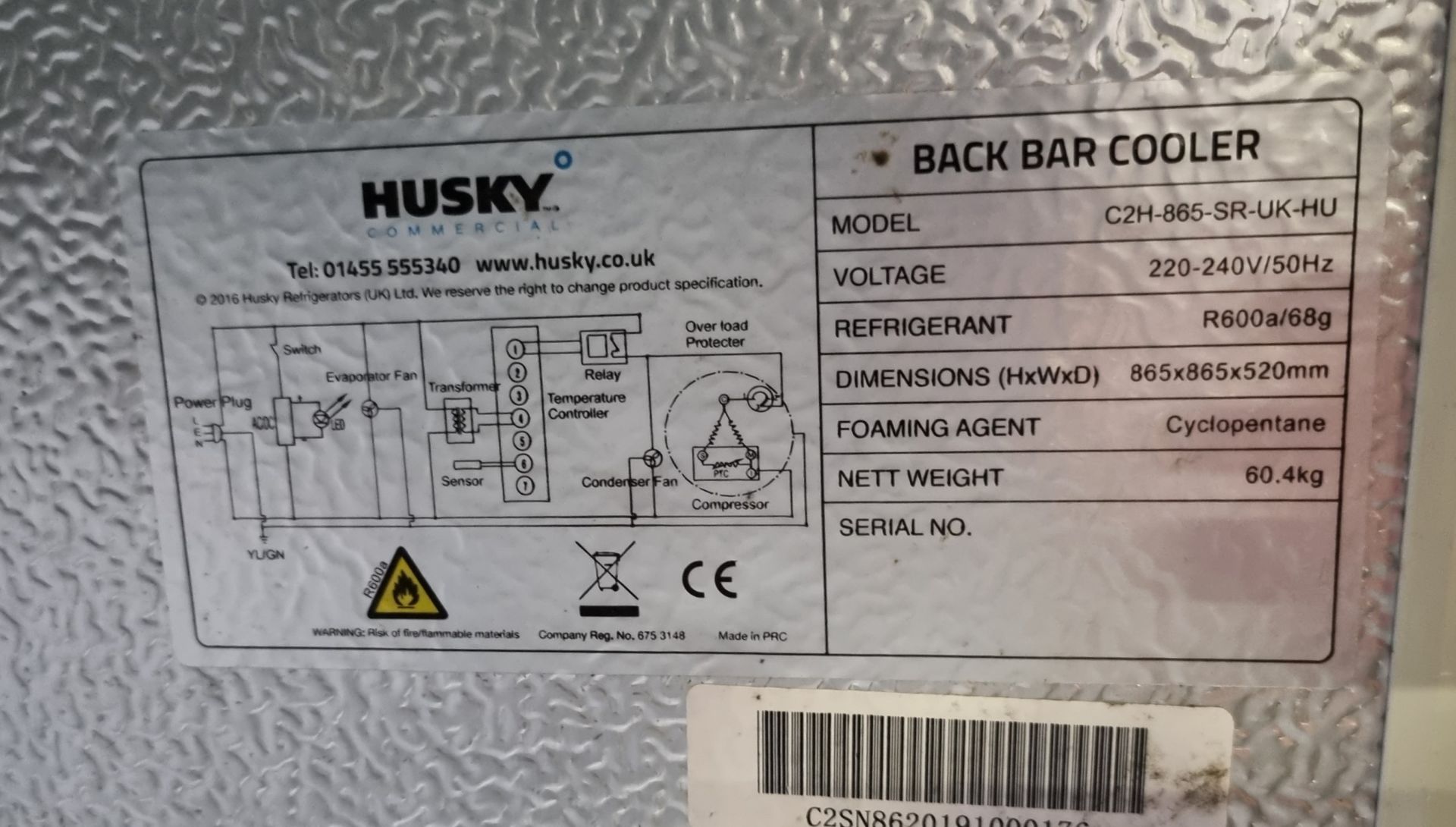 Husky C2H 865 SR back bar cooler - double glass doors - W 900 x D 500 x H 900mm - Image 5 of 5