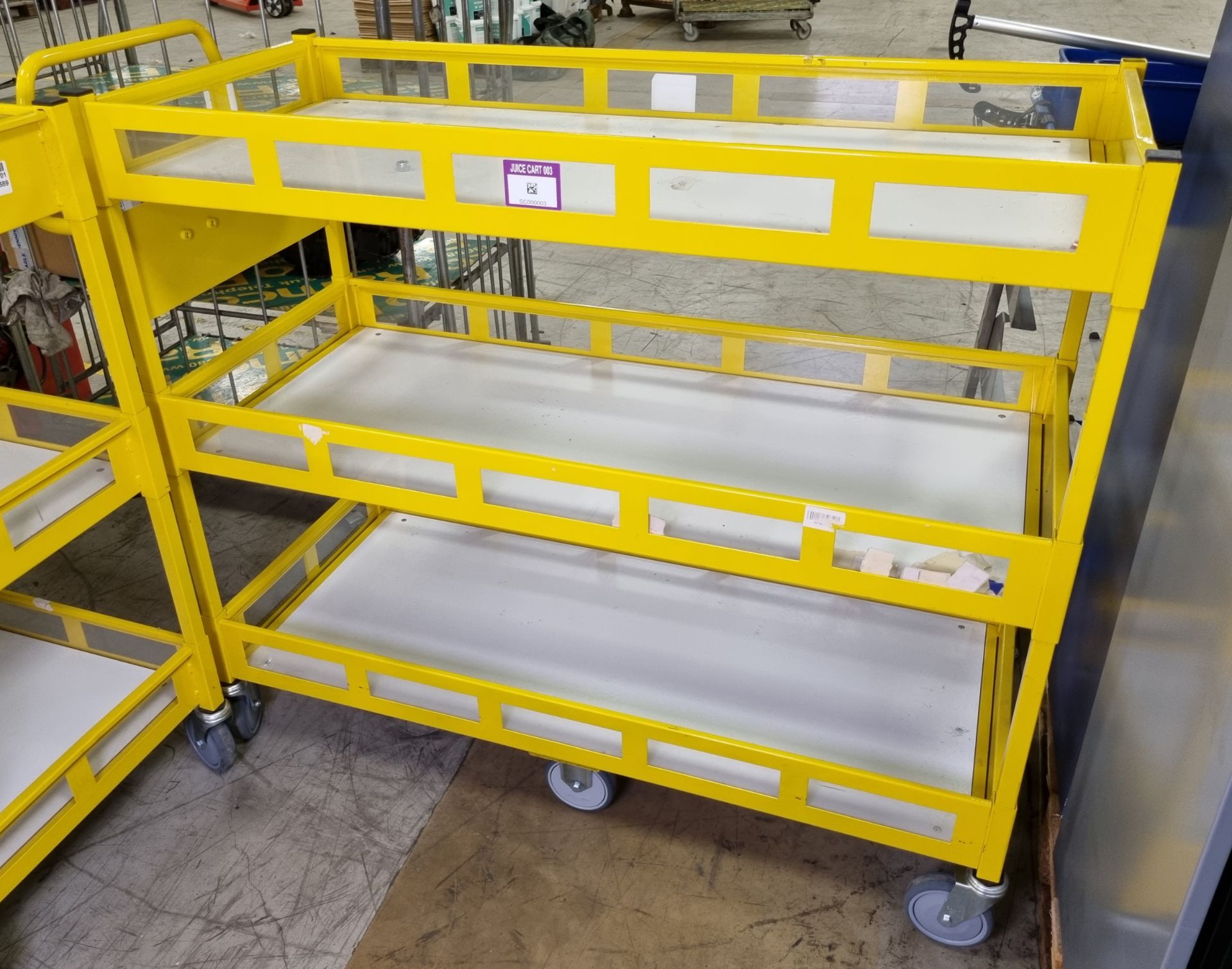 Yellow 3-tier general use trolley - W 1440 x D 550 x H 1150mm