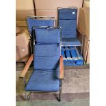 3x Chrome framed blue fabric lounge chairs