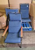 3x Chrome framed blue fabric lounge chairs