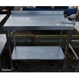 Stainless steel preparation table with tin can opener & splashback - L 1070 x W 600 x H 1020mm