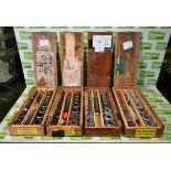 4x Maby Ring punch sets in wooden storage box