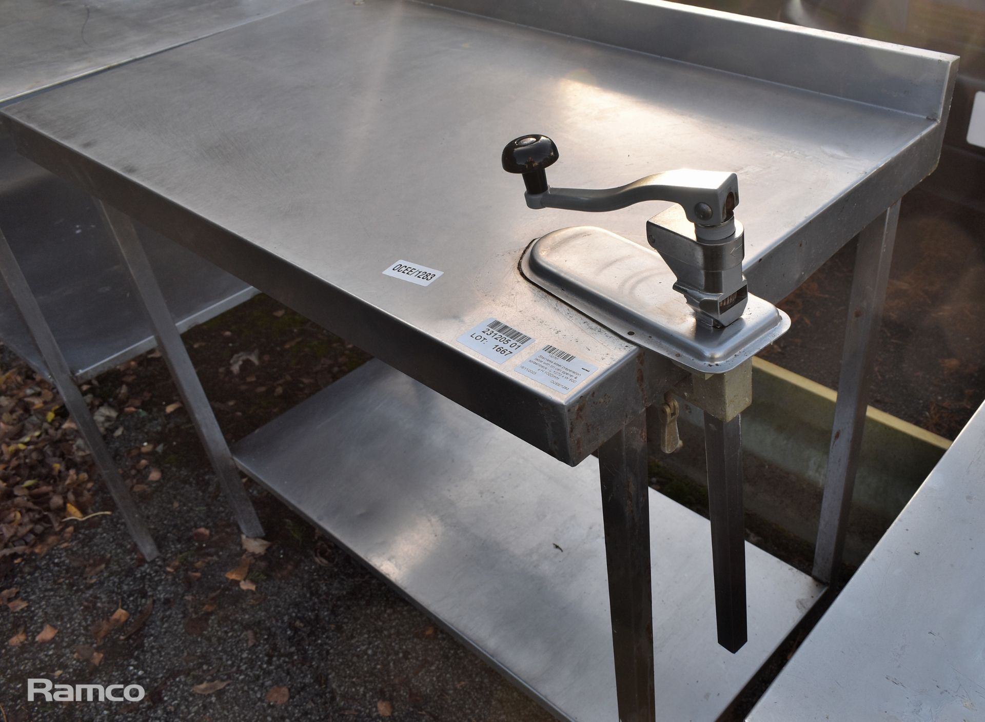 Stainless steel preparation table with tin can opener & splashback - L 1070 x W 600 x H 1020mm - Image 3 of 3
