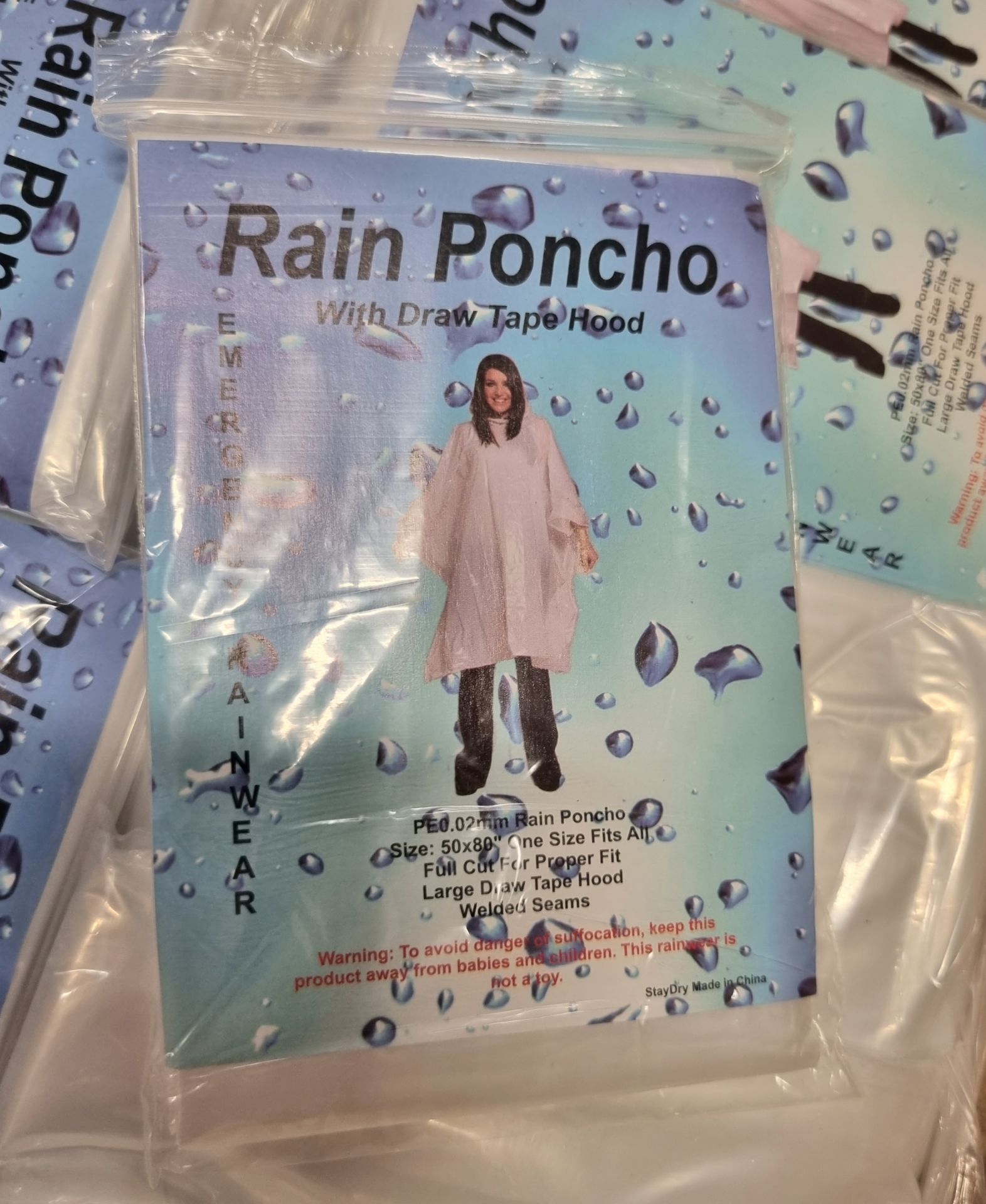 35x boxes of StayDry PE rain ponchos with drawstring hood - transparent - 250 per box - Bild 3 aus 4