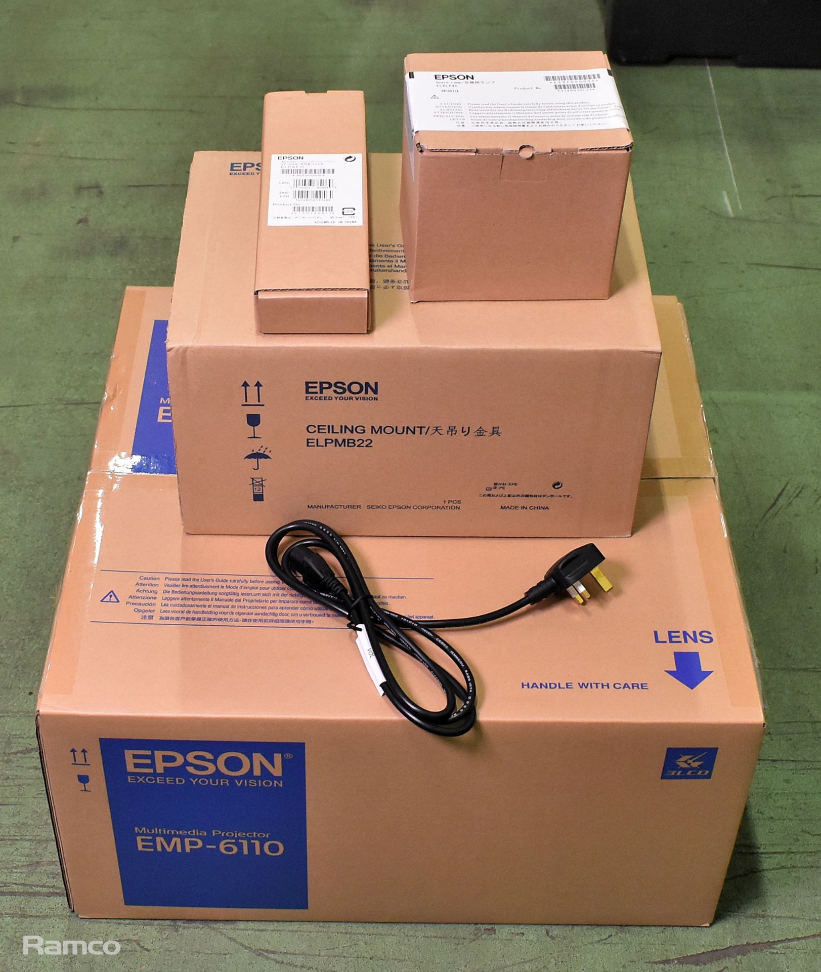 Epson EMP 6110 projector and IEC with spare lamp, filter and ceiling mount - Image 8 of 16