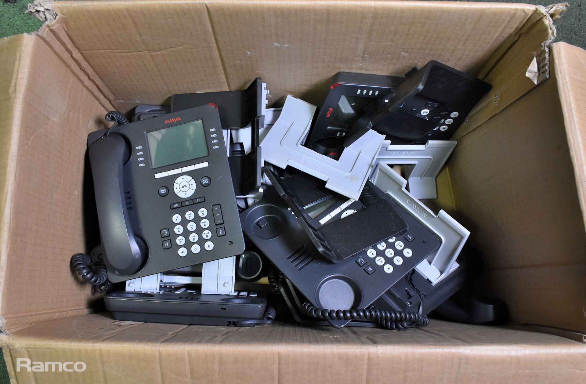 9x Avaya 9608G IP office phones with handsets and desk stands