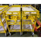 2x Yellow 3-tier general use trolleys - W 1440 x D 550 x H 1150mm