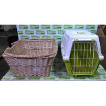 Domestic small dog or cat carrier, Double handle wicker basket