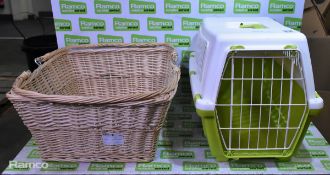 Domestic small dog or cat carrier, Double handle wicker basket