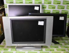 Akura 15" TV with DVD player, Acer X193Q LCD computer monitor, IIyama Prolite E4835 monitor