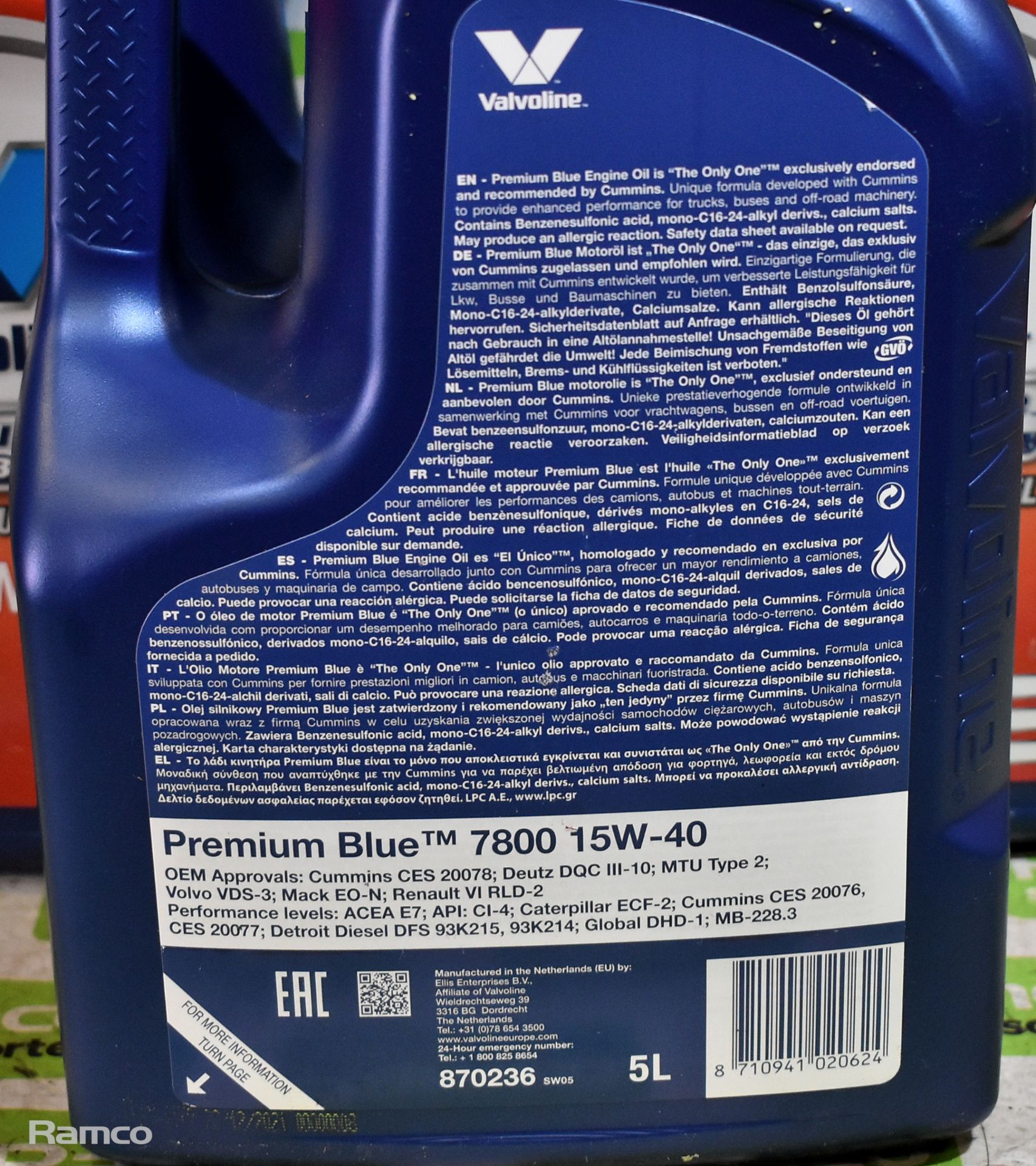3x 5L bottles of Valvoline Premium Blue 7800 15W-40 heavy duty diesel oil - Image 3 of 3