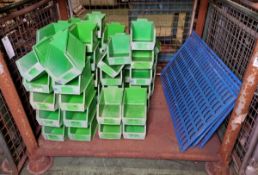 54x Green storage bins with 3 boards