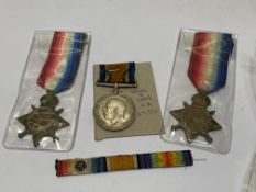 World War I medals. 1914-15 Stars (2) (1875. P.T.E. H. G COLLIER. DEVON REG & 66065 GNR T. WHITE.