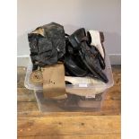 Militaria mixed lot consisting of george boots, army boots and shoes, mess tins, spurs, scarves
