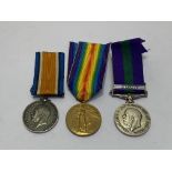 WWI pair, British War Medal and Victory Medal, General Service Medal 1918-62 clasp IRAQ. (TPR J.S.
