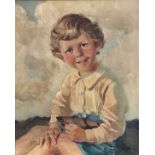 Stella Arier, Portrait of a Young Child Holding a Model Boat, oil on canvas, signed bottom right and