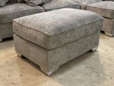 A contemporary crushed grey velvet upholstered foot stool with hinged top, H55cm, W95cm