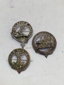 Scottish Clan Badges (3) MACKINNON, GORDON and CAMERON. All in white metal